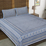 Thumbnail for Rudra Bazaar Blue 210 TC Cotton Double King Bedsheet With 2 Pillow Covers