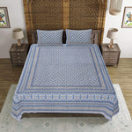 Thumbnail for Rudra Bazaar Blue 210 TC Cotton Double King Bedsheet With 2 Pillow Covers