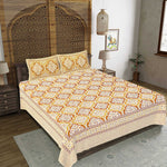Thumbnail for Rudra Bazaar Gold 210 TC Cotton Double King Bedsheet With 2 Pillow Covers