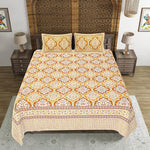 Thumbnail for Rudra Bazaar Gold 210 TC Cotton Double King Bedsheet With 2 Pillow Covers
