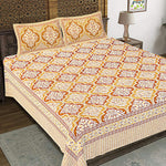 Thumbnail for Rudra Bazaar Gold 210 TC Cotton Double King Bedsheet With 2 Pillow Covers