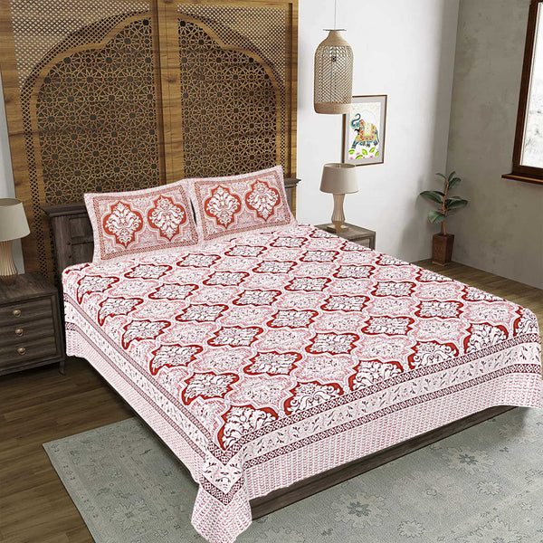 Rudra Bazaar Peach 210 TC Cotton Double King Bedsheet With 2 Pillow Covers - Distacart