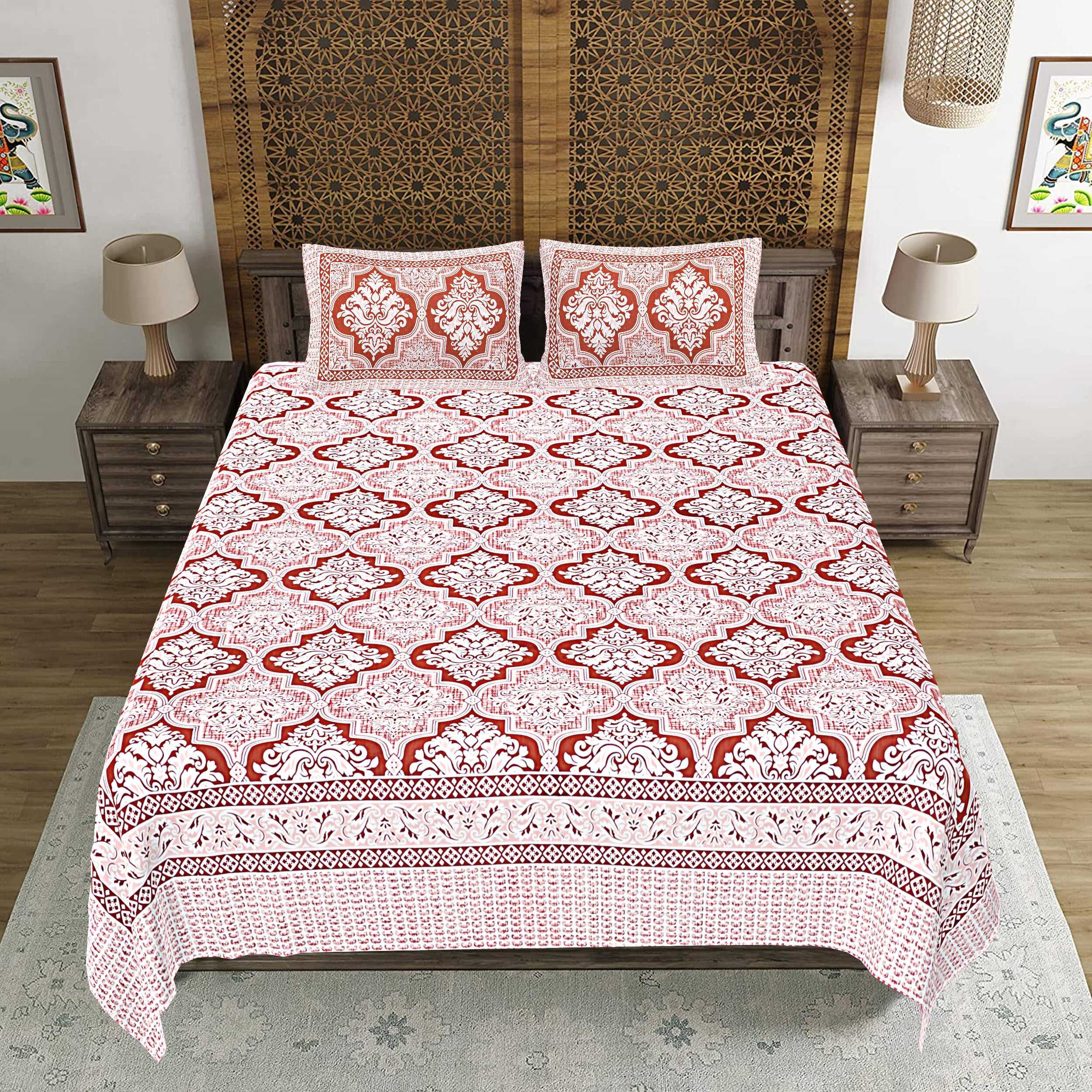 Rudra Bazaar Peach 210 TC Cotton Double King Bedsheet With 2 Pillow Covers - Distacart