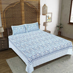 Thumbnail for Rudra Bazaar Blue 210 TC Cotton Double King Bedsheet With 2 Pillow Covers