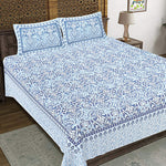 Thumbnail for Rudra Bazaar Blue 210 TC Cotton Double King Bedsheet With 2 Pillow Covers