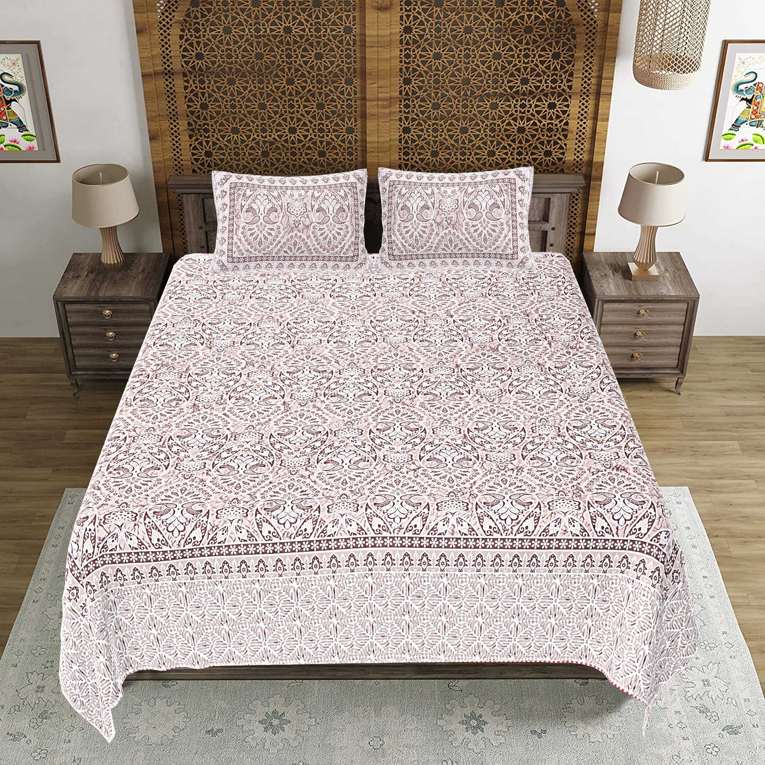 Rudra Bazaar Brown 210 TC Cotton Double King Bedsheet With 2 Pillow Covers - Distacart