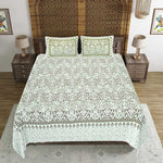 Thumbnail for Rudra Bazaar Green 210 TC Cotton Double King Bedsheet With 2 Pillow Covers