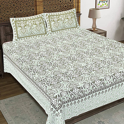 Rudra Bazaar Green 210 TC Cotton Double King Bedsheet With 2 Pillow Covers - Distacart