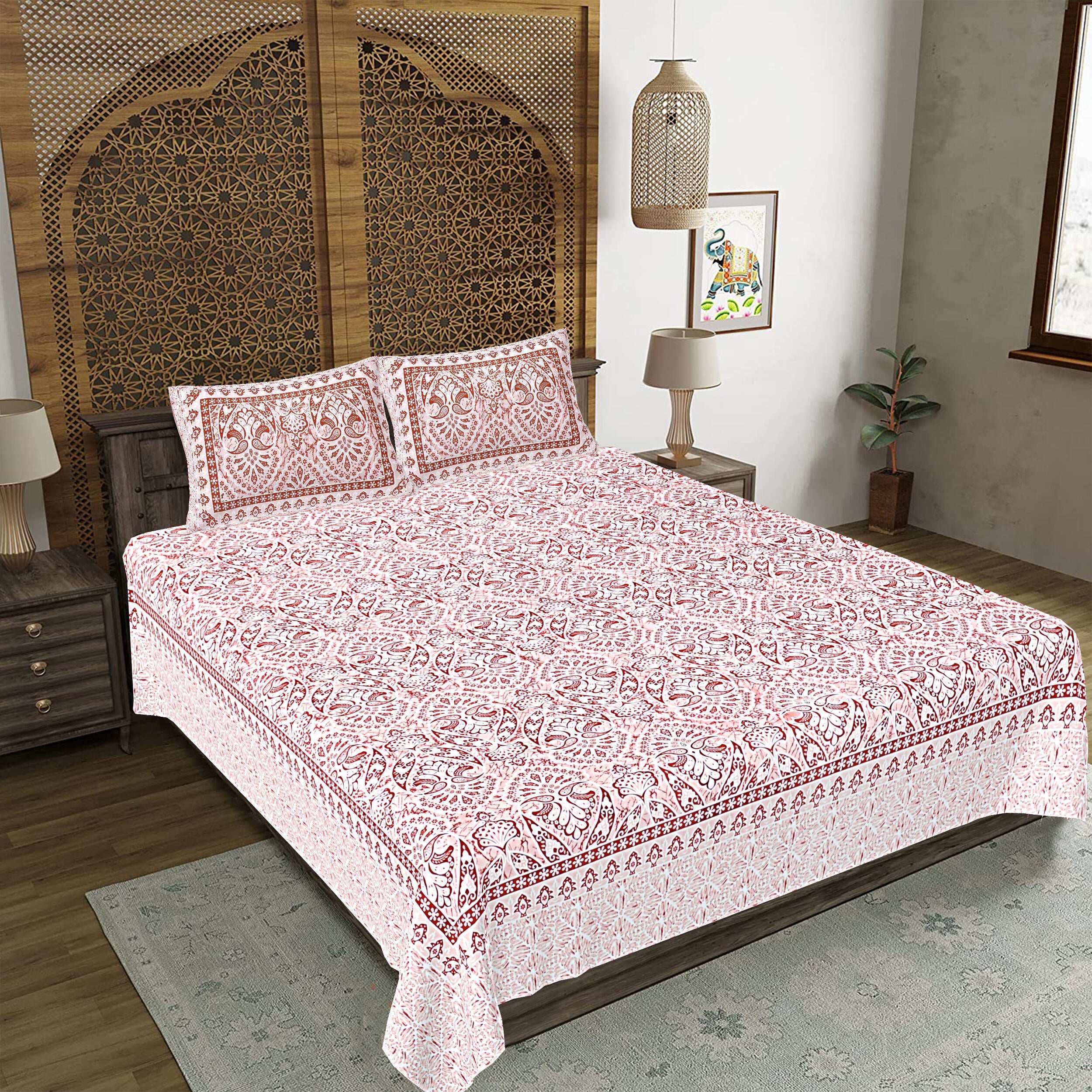 Rudra Bazaar Peach 210 TC Cotton Double King Bedsheet With 2 Pillow Covers - Distacart