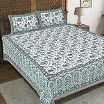 Thumbnail for Rudra Bazaar Sea Green 210 TC Cotton Double King Bedsheet With 2 Pillow Covers