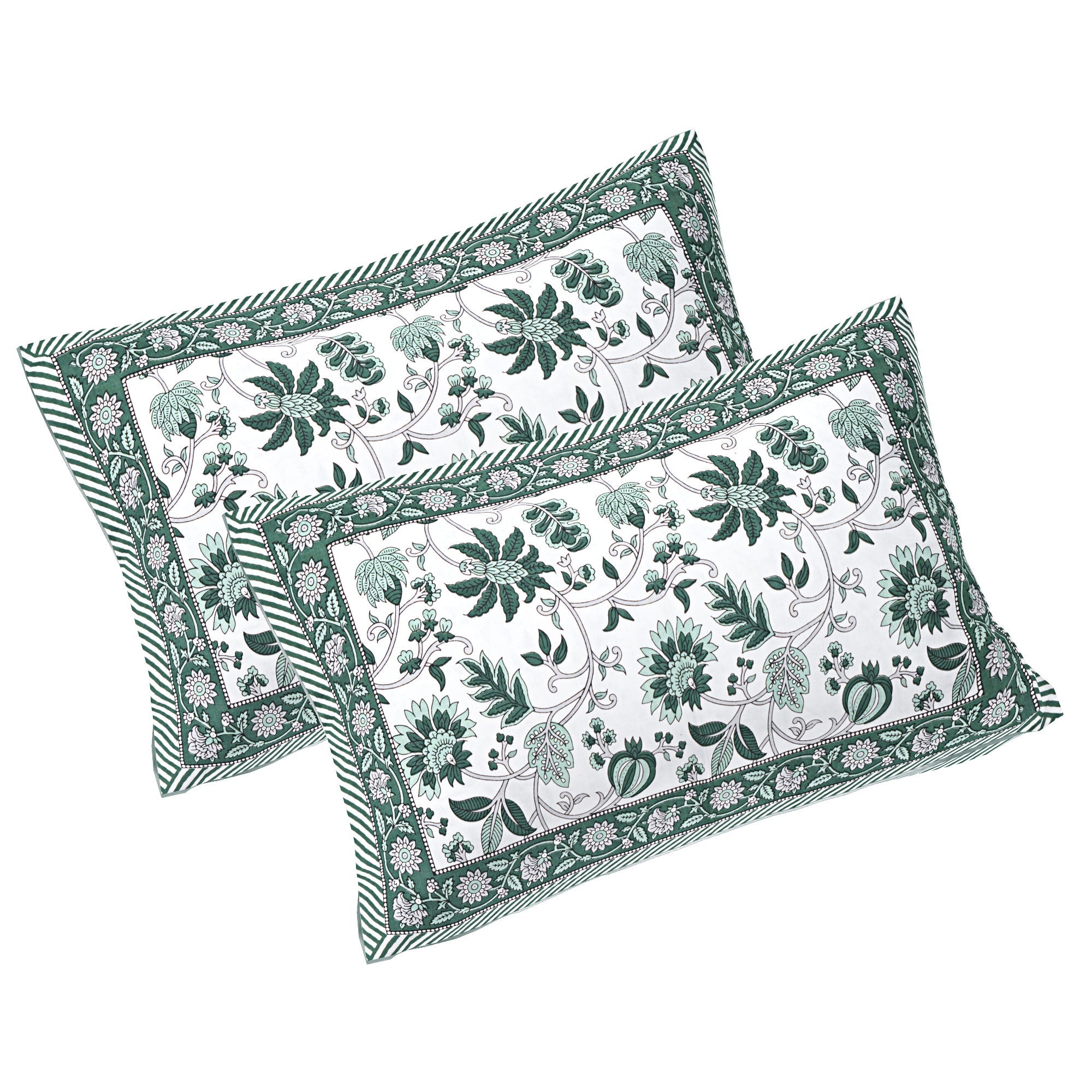 Rudra Bazaar Sea Green 210 TC Cotton Double King Bedsheet With 2 Pillow Covers