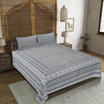 Thumbnail for Rudra Bazaar Grey 210 TC Cotton Double King Bedsheet With 2 Pillow Covers