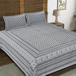Thumbnail for Rudra Bazaar Grey 210 TC Cotton Double King Bedsheet With 2 Pillow Covers