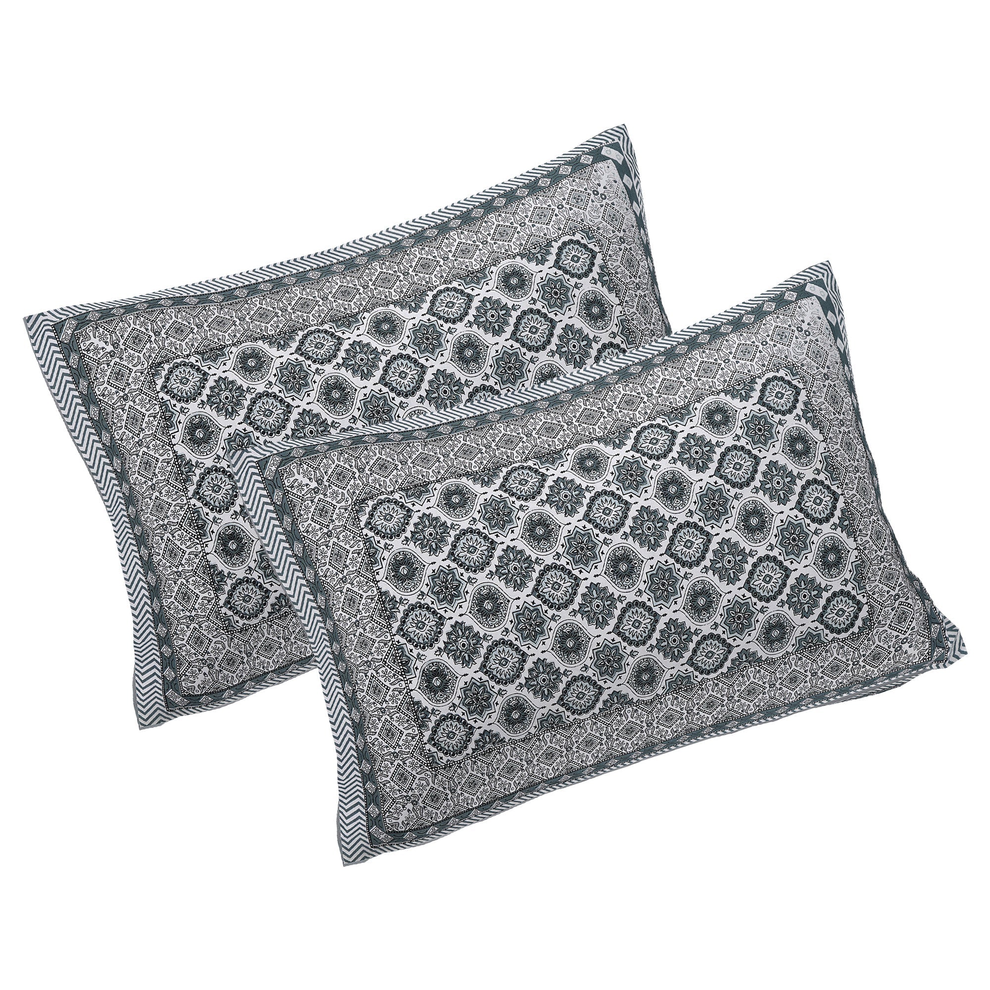 Rudra Bazaar Grey 210 TC Cotton Double King Bedsheet With 2 Pillow Covers
