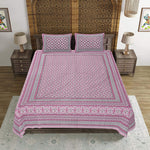 Thumbnail for Rudra Bazaar Pink 210 TC Cotton Double King Bedsheet With 2 Pillow Covers