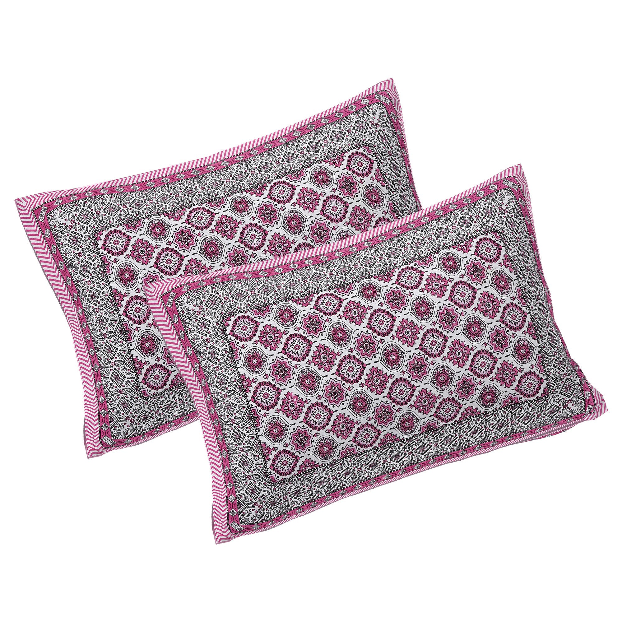 Rudra Bazaar Pink 210 TC Cotton Double King Bedsheet With 2 Pillow Covers
