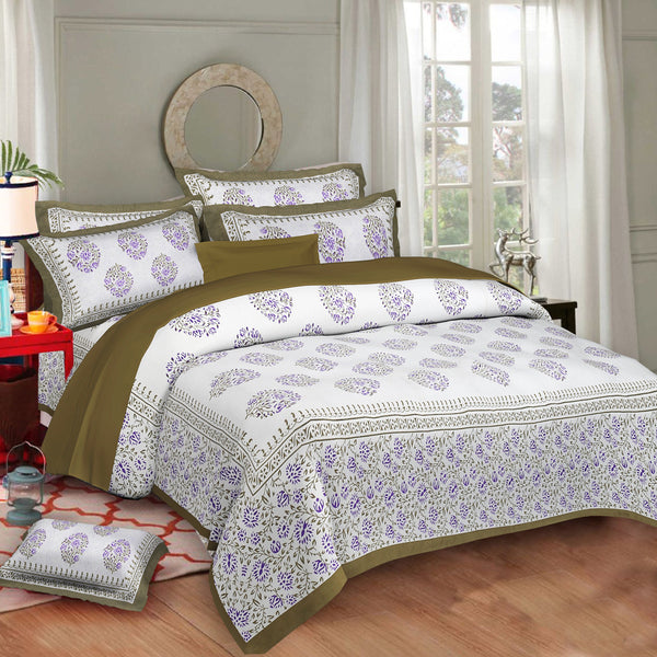 Rudra Bazaar Sea Green 210 TC Cotton Double King Bedsheet With 2 Pillow Covers - Distacart