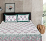 Thumbnail for Rudra Bazaar Sea Green 210 TC Cotton Double King Bedsheet With 2 Pillow Covers