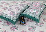 Thumbnail for Rudra Bazaar Sea Green 210 TC Cotton Double King Bedsheet With 2 Pillow Covers
