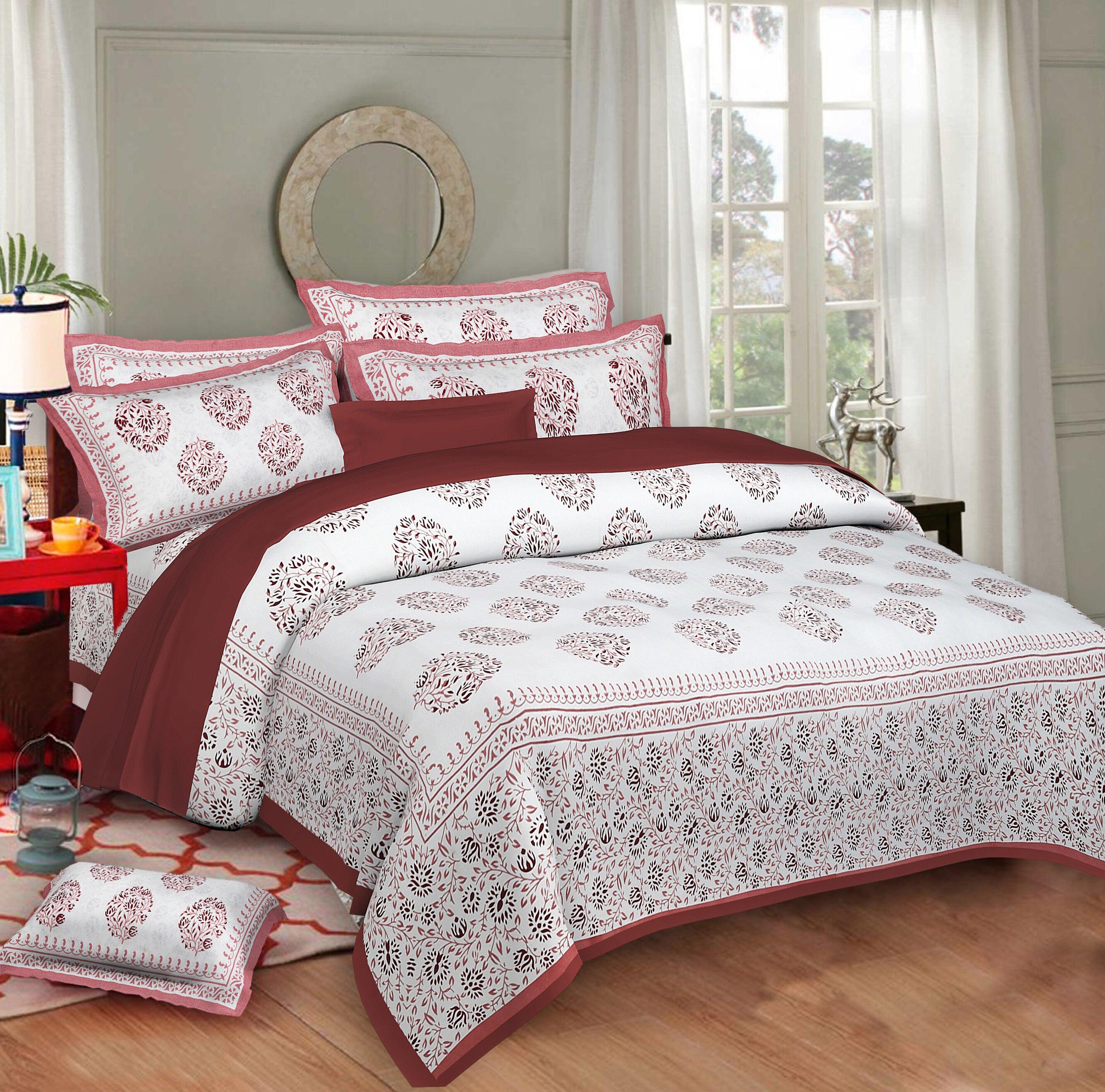 Rudra Bazaar Pink 210 TC Cotton Double King Bedsheet With 2 Pillow Covers - Distacart