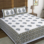 Thumbnail for Rudra Bazaar Blue Green 210 TC Cotton Double King Bedsheet With 2 Pillow Covers