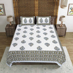 Thumbnail for Rudra Bazaar Blue Green 210 TC Cotton Double King Bedsheet With 2 Pillow Covers