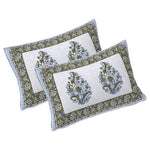 Thumbnail for Rudra Bazaar Blue Green 210 TC Cotton Double King Bedsheet With 2 Pillow Covers