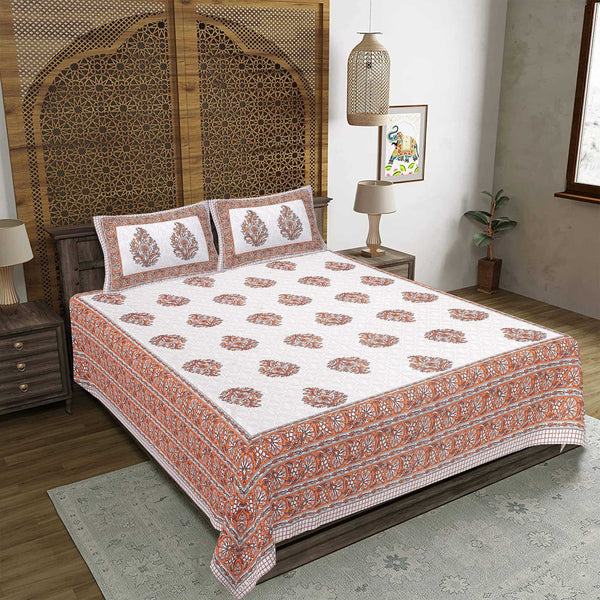 Rudra Bazaar Orange 210 TC Cotton Double King Bedsheet With 2 Pillow Covers - Distacart