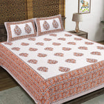 Thumbnail for Rudra Bazaar Orange 210 TC Cotton Double King Bedsheet With 2 Pillow Covers
