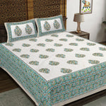 Thumbnail for Rudra Bazaar Green 210 TC Cotton Double King Bedsheet With 2 Pillow Covers
