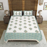 Thumbnail for Rudra Bazaar Green 210 TC Cotton Double King Bedsheet With 2 Pillow Covers