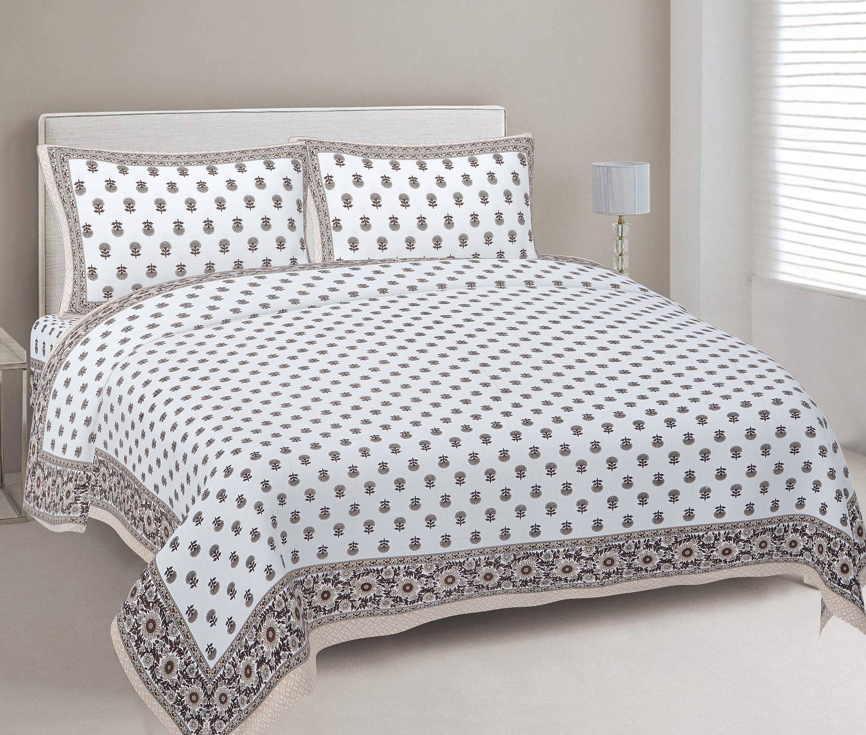 Rudra Bazaar Brown 210 TC Cotton Double King Bedsheet With 2 Pillow Covers - Distacart