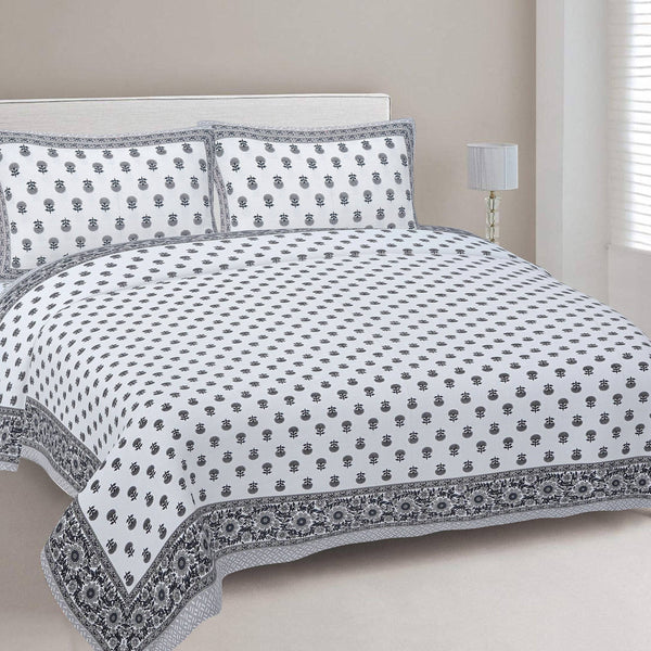 Rudra Bazaar Grey 210 TC Cotton Double King Bedsheet With 2 Pillow Covers - Distacart