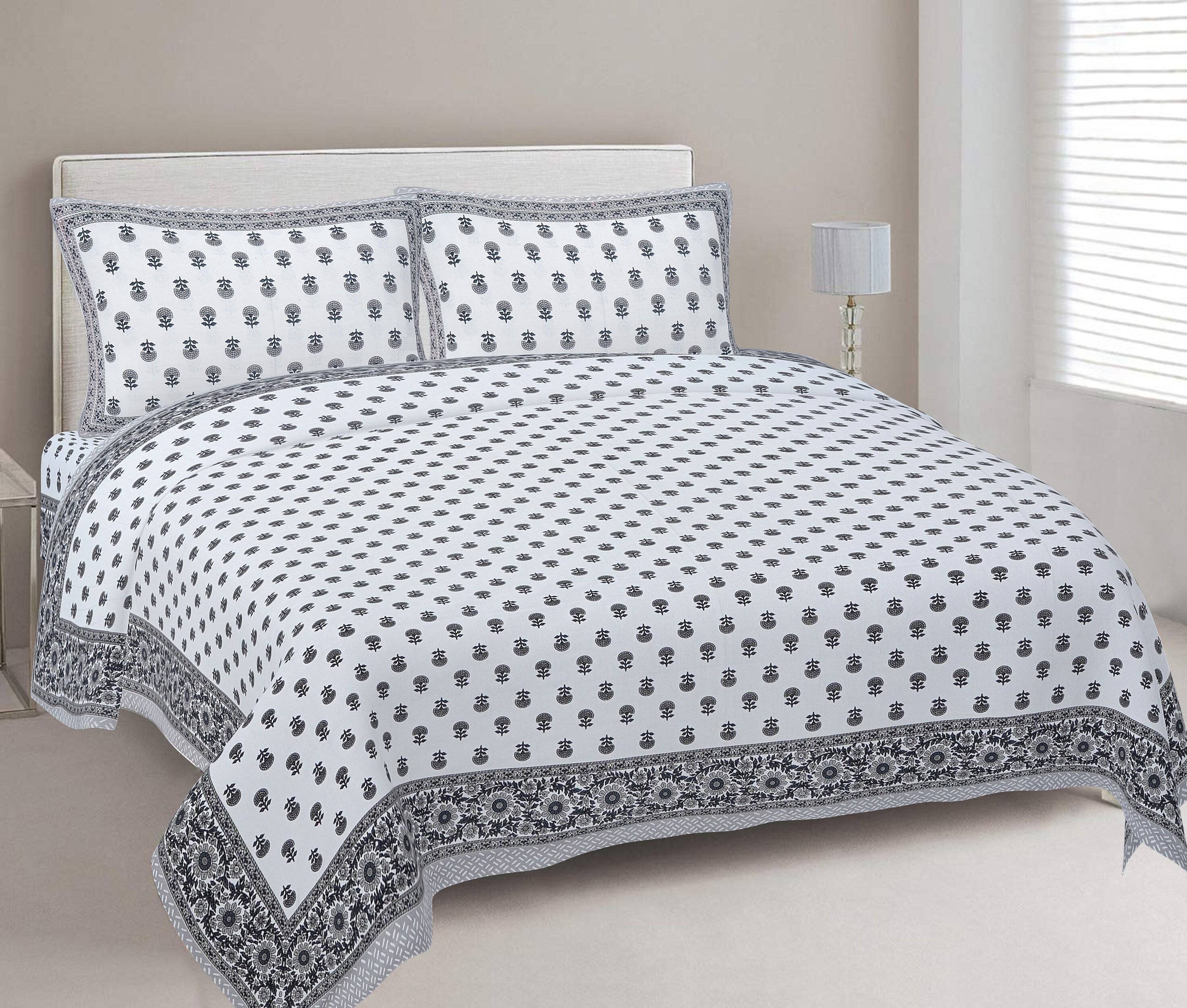 Rudra Bazaar Grey 210 TC Cotton Double King Bedsheet With 2 Pillow Covers - Distacart