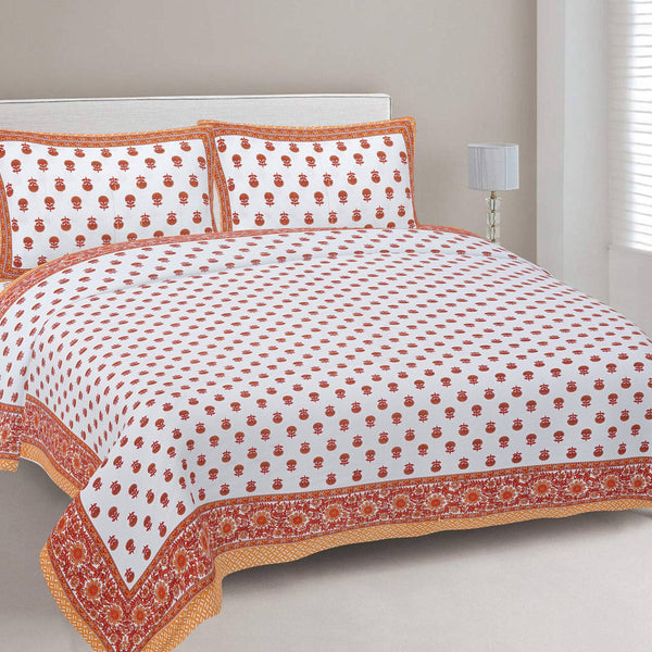 Rudra Bazaar Orange 210 TC Cotton Double King Bedsheet With 2 Pillow Covers - Distacart