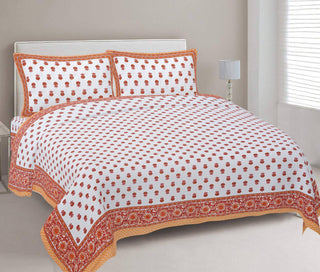 Rudra Bazaar Orange 210 TC Cotton Double King Bedsheet With 2 Pillow Covers - Distacart