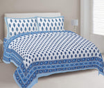 Thumbnail for Rudra Bazaar Blue 210 TC Cotton Double King Bedsheet With 2 Pillow Covers