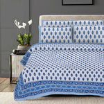 Thumbnail for Rudra Bazaar Blue 210 TC Cotton Double King Bedsheet With 2 Pillow Covers