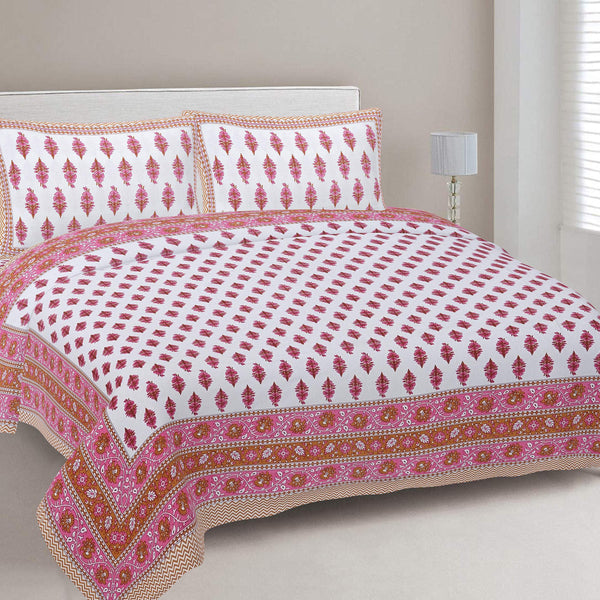 Rudra Bazaar Pink 210 TC Cotton Double King Bedsheet With 2 Pillow Covers - Distacart