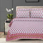 Thumbnail for Rudra Bazaar Pink 210 TC Cotton Double King Bedsheet With 2 Pillow Covers