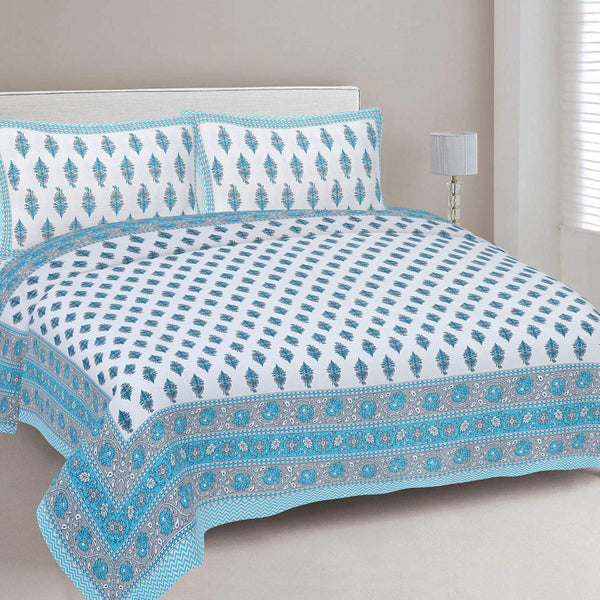 Rudra Bazaar Turquoise Blue 210 TC Cotton Double King Bedsheet With 2 Pillow Covers - Distacart