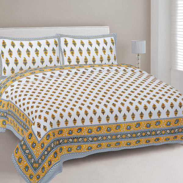 Rudra Bazaar Yellow 210 TC Cotton Double King Bedsheet With 2 Pillow Covers - Distacart