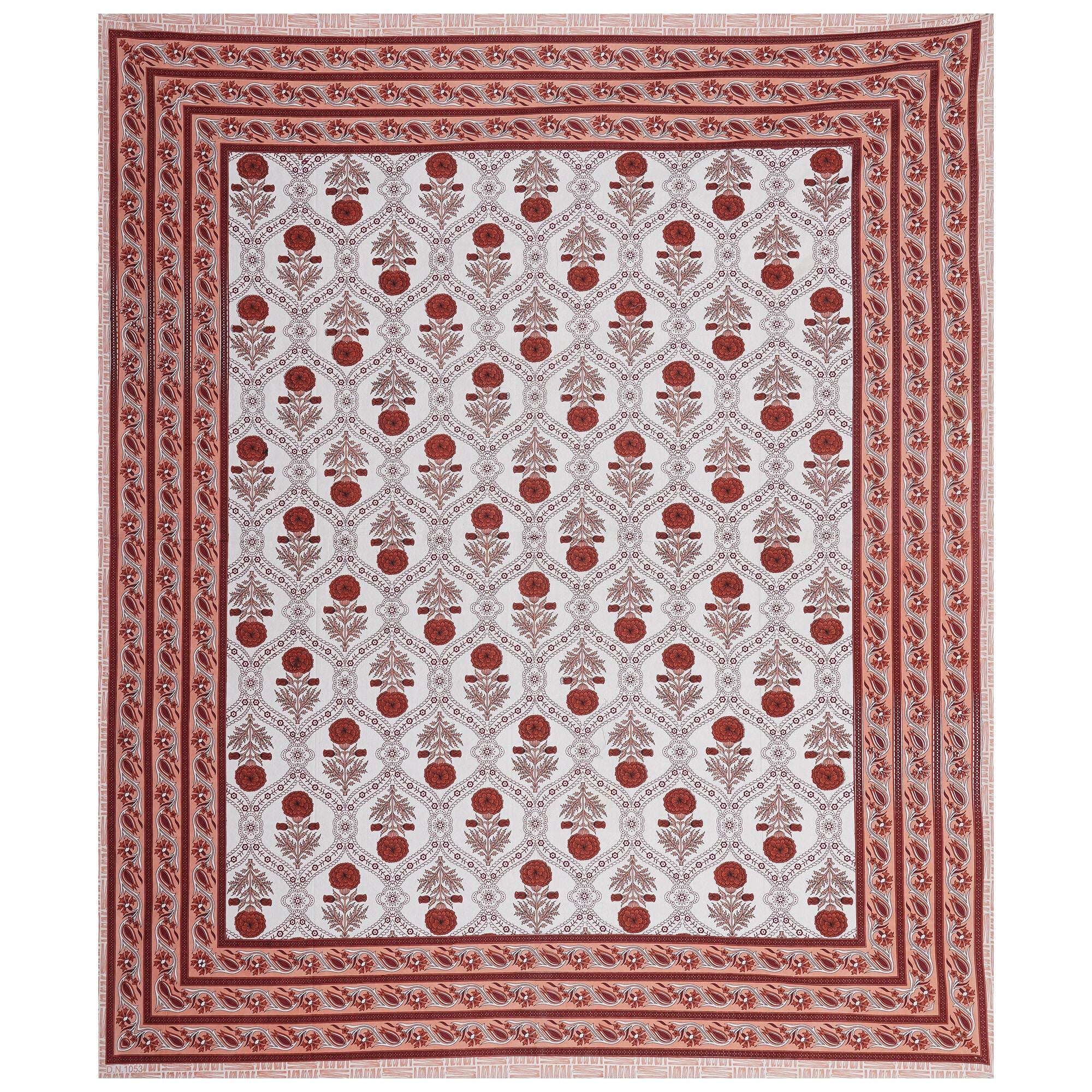 Rudra Bazaar Rust 210 TC Cotton Double King Bedsheet With 2 Pillow Covers