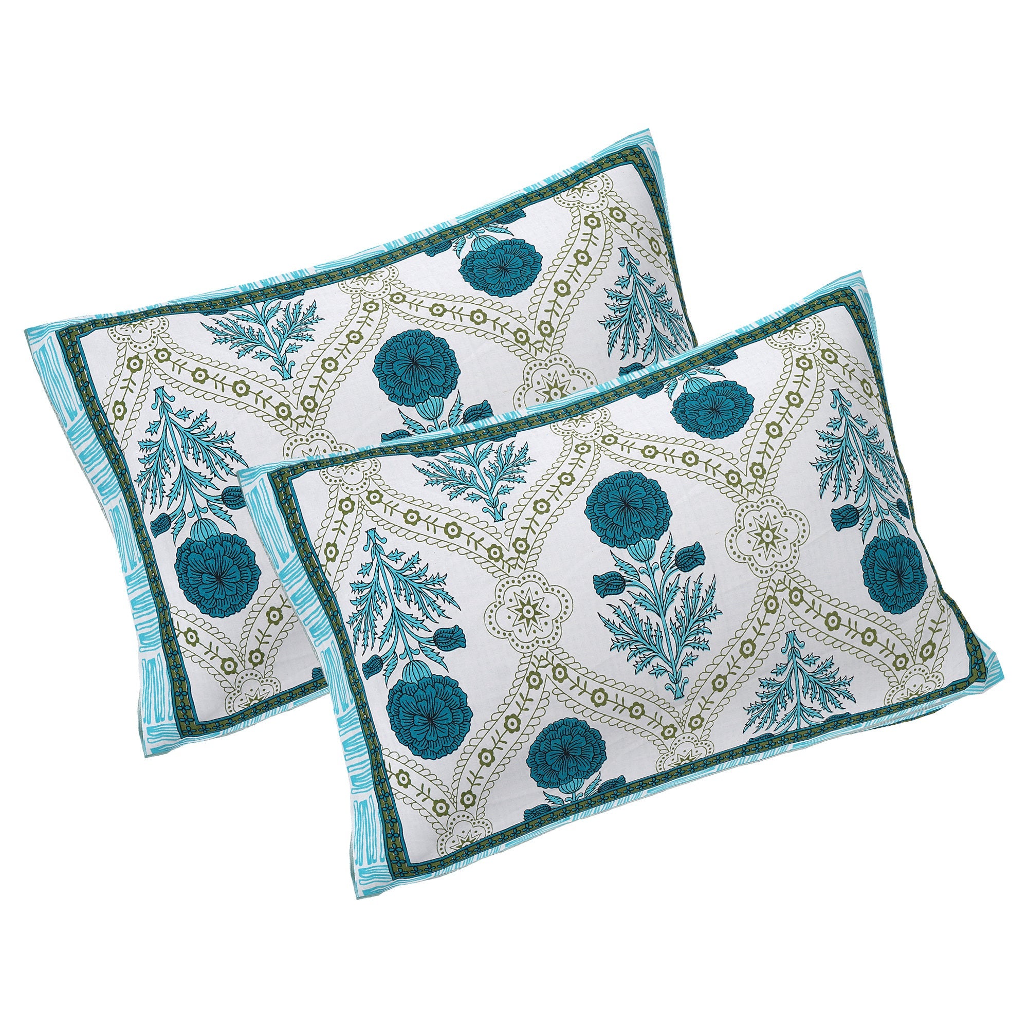 Rudra Bazaar Turquoise Blue 210 TC Cotton Double King Bedsheet With 2 Pillow Covers