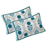 Thumbnail for Rudra Bazaar Turquoise Blue 210 TC Cotton Double King Bedsheet With 2 Pillow Covers