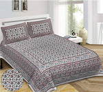 Thumbnail for Rudra Bazaar Blue Brown 210 TC Cotton Double King Bedsheet With 2 Pillow Covers