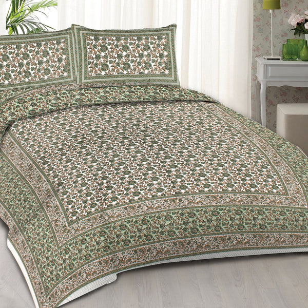 Rudra Bazaar Green 210 TC Cotton Double King Bedsheet With 2 Pillow Covers - Distacart