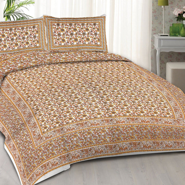 Rudra Bazaar Orange 210 TC Cotton Double King Bedsheet With 2 Pillow Covers - Distacart