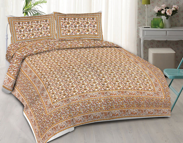 Rudra Bazaar Orange 210 TC Cotton Double King Bedsheet With 2 Pillow Covers