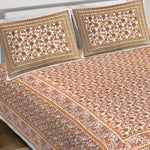 Thumbnail for Rudra Bazaar Orange 210 TC Cotton Double King Bedsheet With 2 Pillow Covers